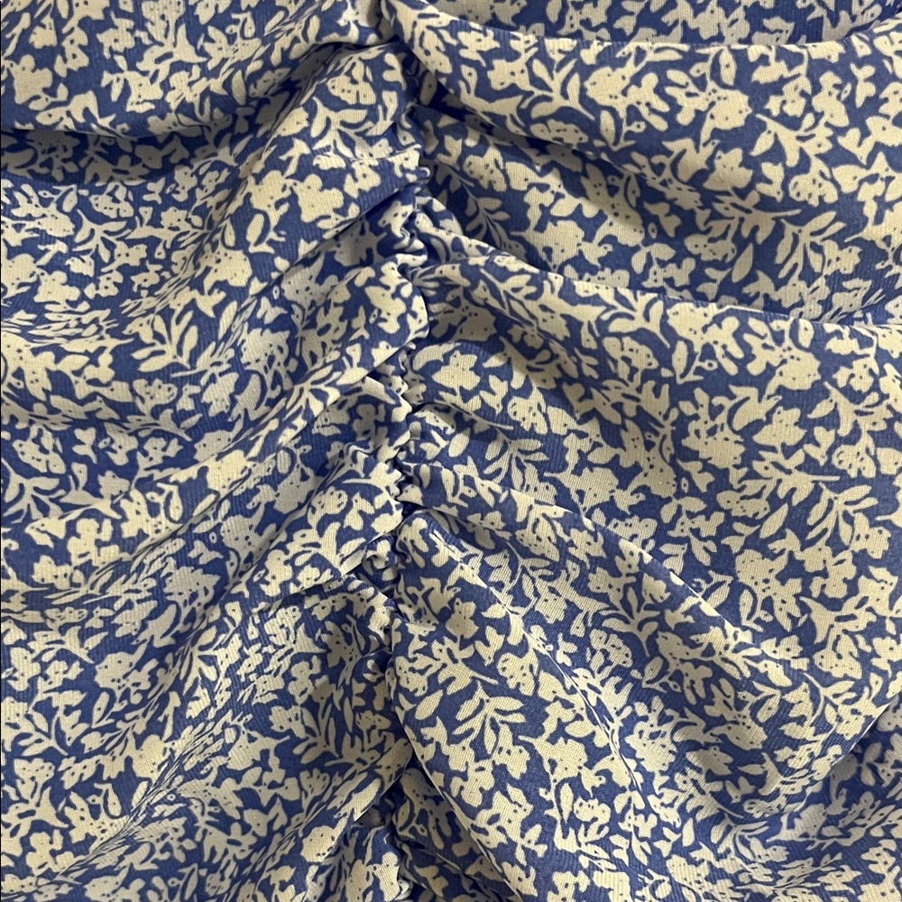 Elegant Blue Floral Ruched Mini Dress CE007 - Picture 2 of 11